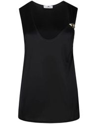 Elisabetta Franchi - Glänzendes schwarzes ärmelloses top mit juwelendetail - Lyst