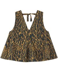 Ganni - Leopard Cotton A-Line Top - Lyst