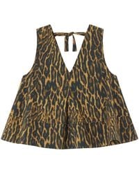 Ganni - Leopard Cotton A-Line Top - Lyst