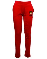 Moschino - Pantaloni rossi in misto cotone con elastico in vita e dettagli del logo - Lyst