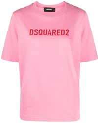 DSquared² - Rosa baumwoll t-shirt mit logo-print - Lyst
