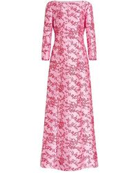 Alberta Ferretti - Lange Mikado Jurk Met Bloemenprint - Lyst