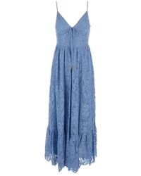 MICHAEL Michael Kors - Kleedjes ,Blauw ,Katoen V-Neck Maxi Jurk - Lyst