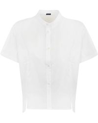 Fay - Camisa blanca de algodón manga corta cierre de botones - Lyst