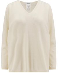 Max Mara - Truien & Vesten ,Wit ,Kasjmier Witte Kasjmier Trui Met Ribdetails - Lyst