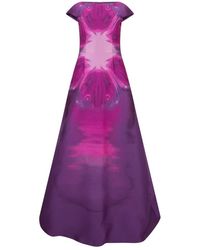 Alberta Ferretti - Kleedjes ,Paars ,Polyester Lange Jurk Met Wijde Rok - Lyst