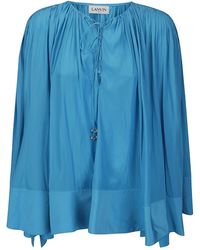 Lanvin - Bluse mit offenem ausschnitt und langen ärmeln - Lyst