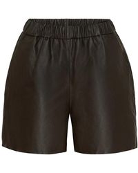 Notyz - Donker Chocoladebruine Leren Shorts - Lyst