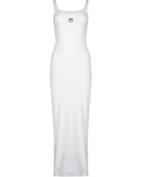 Marine Serre - Kleedjes ,Wit ,Katoen Moon Logo Ribbed Jersey Jurk - Lyst