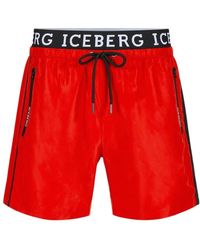 Iceberg - Badmode ,Rood ,Polyester Logo Zwembroek - Lyst