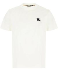 Burberry - Tops ,Wit ,Katoen Check Trim Katoenen T-Shirt - Lyst