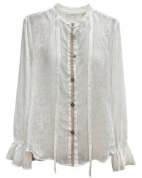 Maliparmi - Overhemden ,Wit ,Linnen Linnen Blouse Met Profiel En Mouw Met Elastische Pols - Lyst