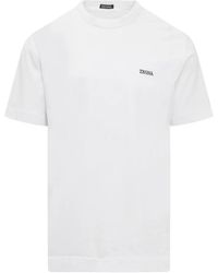 Zegna - Weißes t-shirt mit rundhalsausschnitt und besticktem logo - Lyst