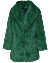 V73 - Grüner pelz v-ausschnitt tel mit taschen - Lyst