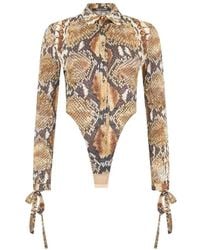 Roberto Cavalli - Tops ,Veelkleurig ,Python Print Shirt Bodysuit - Lyst