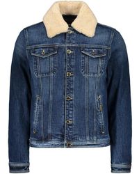 Moorer - Jassen ,Blauw ,Katoen Gewatteerde Jas Met Schapenvacht Trim - Lyst
