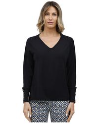 Alpha Studio - Truien & Vesten ,Blauw ,Lange Mouwen V-Hals Top - Lyst