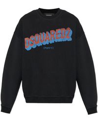 DSquared² - Hoodies & Sweatvesten ,Zwart ,Katoen Sweatshirt Met Print - Lyst