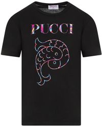 Emilio Pucci - Magliette nera con logo in cotone - Lyst