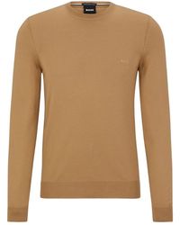 BOSS - Boss Botto L Beige Logo Embroidered Sweater In Responsible Wool 50476364 260 - Lyst