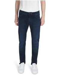 Hand Picked - Tiefblaue Slim Fit Baumwolljeans - Lyst