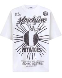 Moschino - Tops ,Wit ,Katoen T-Shirt Van Bedrukte Katoenen Jersey - Lyst