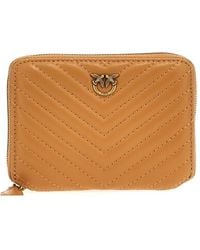 Pinko - Accessoires ,Bruin ,Leer Taylor Zip Around Portemonnee - Lyst