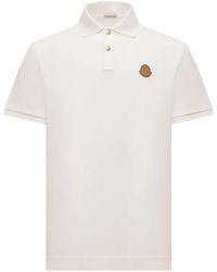 Moncler - Tops ,Wit ,Katoen Polo Shirt Van Katoen Piqué Met Logopatch - Lyst