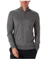 Profuomo - Truien & Vesten ,Grijs ,Wol Grijze Half Zip Merino Pullover Sweater - Lyst