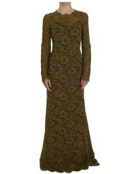 Dolce & Gabbana Bloemen Borduren Maxi Jurk - Groen