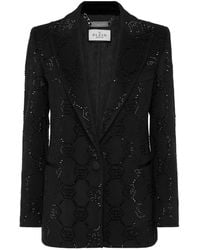 Philipp Plein - Jassen ,Zwart ,Wol Wool Boxy Blazer Strass Monogram - Lyst
