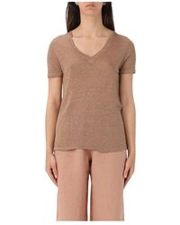 120% Lino - Marineblau Leinen V-Ausschnitt T-Shirt - Lyst
