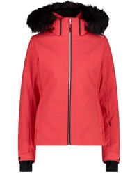 CMP - Roter wintermantel mit kunstpelz - Lyst