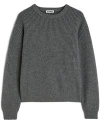 Jil Sander - Truien & Vesten ,Grijs ,Wol Round-Neck Truien - Lyst