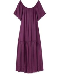 Oltre - Kleedjes ,Paars ,Satijn Lange Satijnen Off-Shoulder Jurk - Lyst