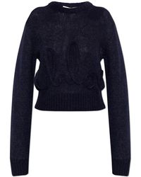 Chloé - Truien & Vesten ,Blauw ,Wol Logo Trui Van Alpaca Wol & Zijde Knit - Lyst