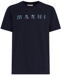 Marni - Rotes blumen logo jersey t-shirt,baumwoll-t-shirt mit gemustertem druck - Lyst