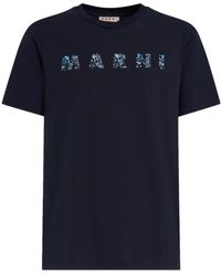 Marni - Magliette in cotone con logo stampato - Lyst