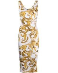 Versace - Weiße organzino aquarell barock kleid - Lyst