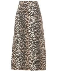 Ganni - Leopard Denim Maxi Split Rok - Lyst