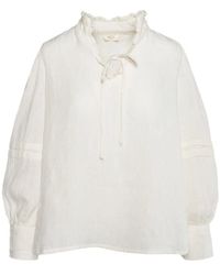 Hèst - Weiße Leinenbluse Eleganter V-Ausschnitt - Lyst