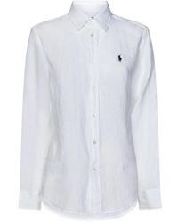Ralph Lauren - Camicia bianca in lino con ricamo pony - Lyst