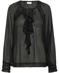Saint Tropez - Overhemden ,Zwart ,Polyester Elegante Zwarte Blouse Met Zachte Ruches - Lyst