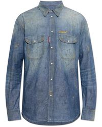 DSquared² - Overhemden ,Blauw ,Denim Denim Shirt Met Vintage-Effect - Lyst