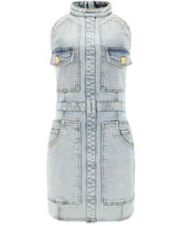 Balmain - Kleedjes ,Blauw ,Denim Denim Mini Jurk - Lyst