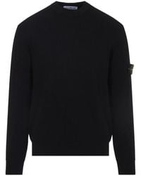Stone Island - Pullover Mit Logo-Patch Und Rippstrick - Lyst