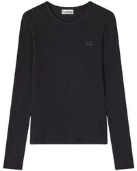 Ganni - Geribbelde Top Met Lange Mouwen - Lyst