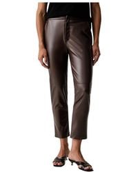 Twinset - Broeken ,Bruin ,Leer Broek Met Hoge Taille - Lyst