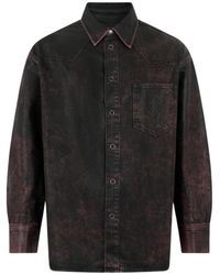 Roberto Cavalli - Overhemden ,Rood ,Denim Washed Denim Shirt - Lyst