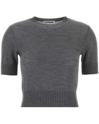 Jil Sander - Truien & Vesten ,Grijs ,Wol Wollen Trui Met Ronde Hals - Lyst